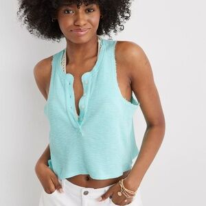 Aerie Sunspun Waffle Cropped Tank Top